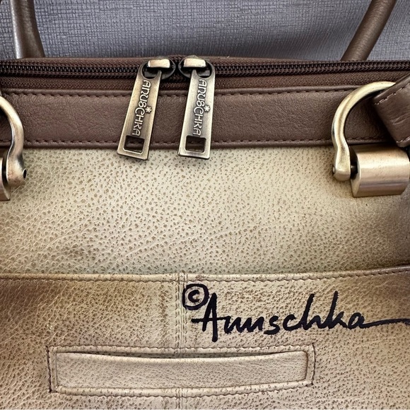 Anuschka Hand Painted Large Leather Tote Purse Gold Brown - Picture 7 of 10